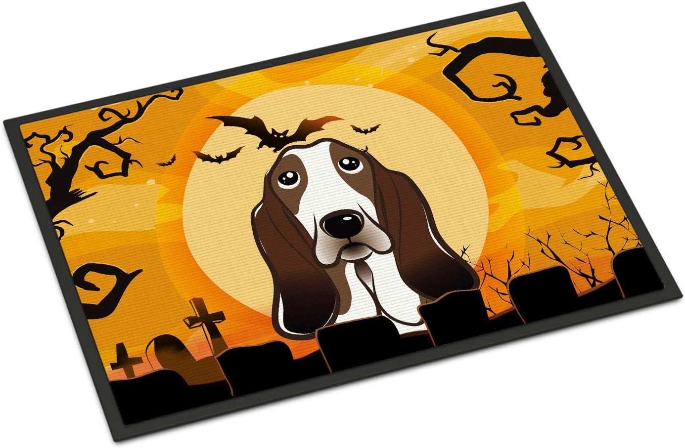 Caroline's Treasures BB1801MAT Halloween Basset Hound Doormat 18x27 Front Door Mat Indoor Outdoor Rugs for Entryway, Non Slip Washable Low Pile, 18H X 27W