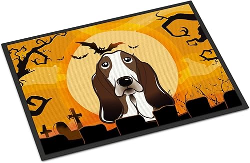 Carolines Treasures BB1801MAT - Tapete de Halloween Basset Hound tapete de bienvenida para interiores o exteriores tapete de bienvenida de 18 x 27