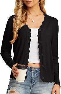 Womens Lightweight Open Front Cardigan Sweater Button Down Long Sleeve Casual Knit Tops Shrugs for Women
