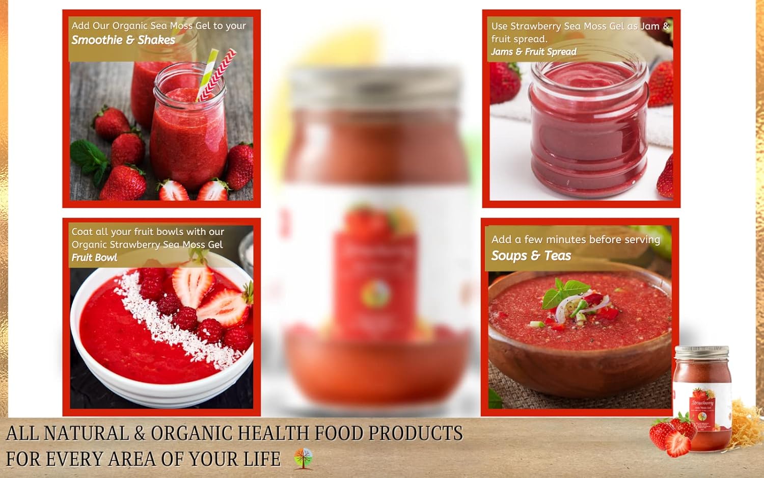 Organic Strawberry Sea Moss Gel with Elderberry 16 oz - All Natural & Certified USDA Organic Seamoss Gel - Wildcrafted Saint Lucia Sea Moss Gel - Fruit Flavored Sea Moss Gel - Made in the USA