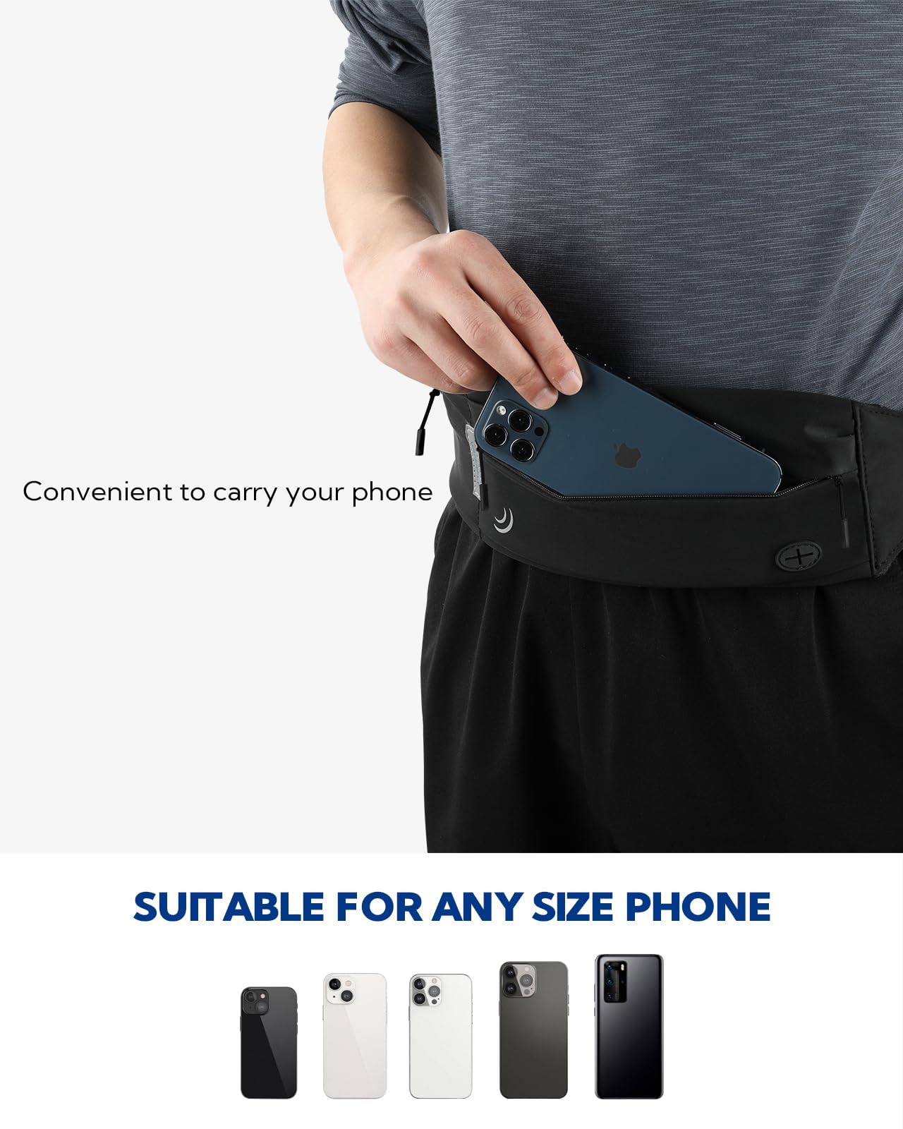 WATERFLY Marsupio Running Uomo Donna Cintura da Corsa Cellulare Porta Telefono Running Belt Maratona Jogging Fitness Sport Nero