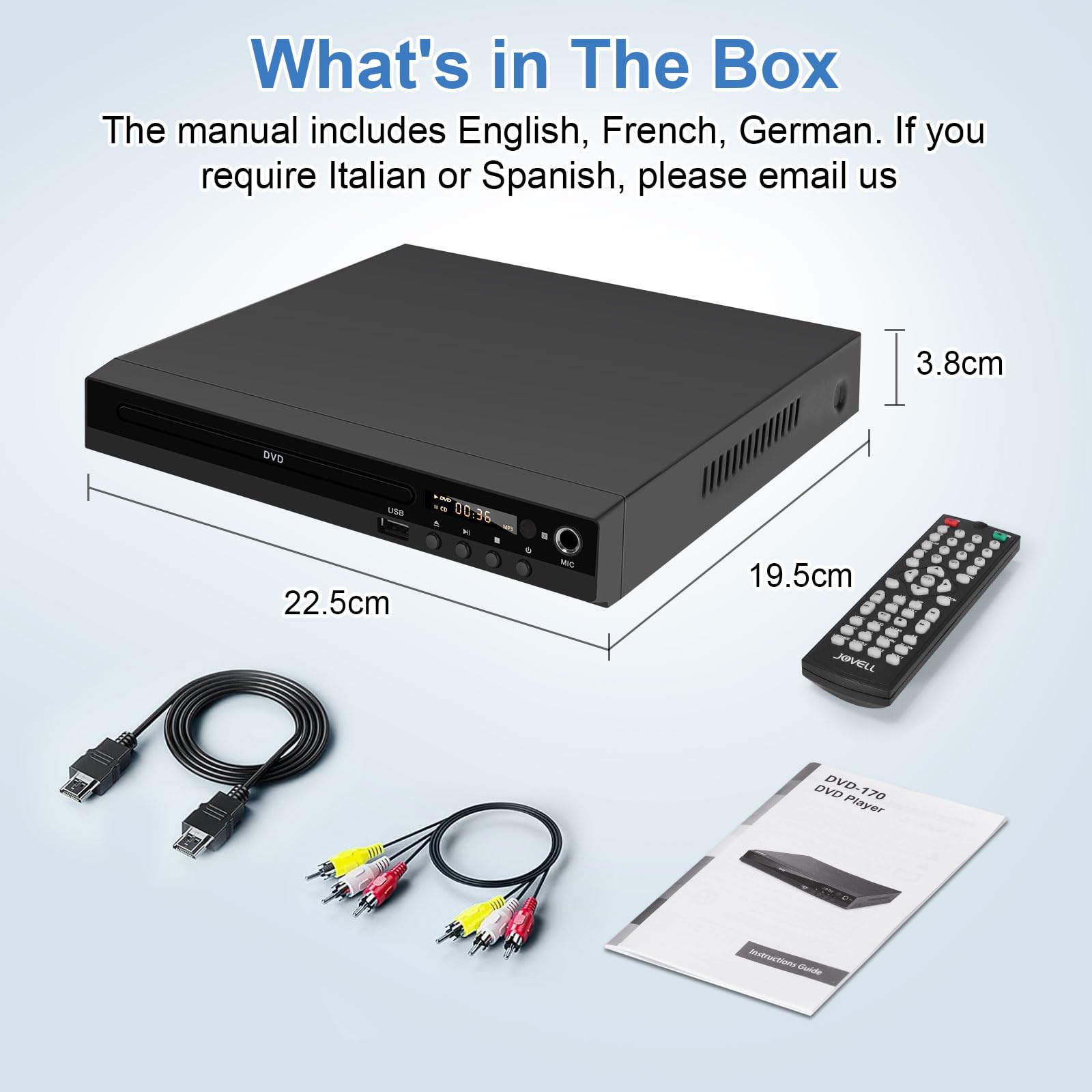 170 DVD-Player mit Scart-Anschluss, Regionenfreier HD-DVD-CD-Player 1080P mit HDMI-Ausgang AV-Ausgang, Integriertem PAL NTSC-TV-System, Unterstützt MIC-Eingang, USB-Eingang (mit Scart)