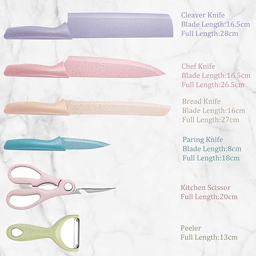 Miniatura 2 de Juego de cuchillos coloridos de 6 piezas, juego de cuchillos de cocina de acero inoxidable de alto carbono con revestimiento antiadherente y mango
