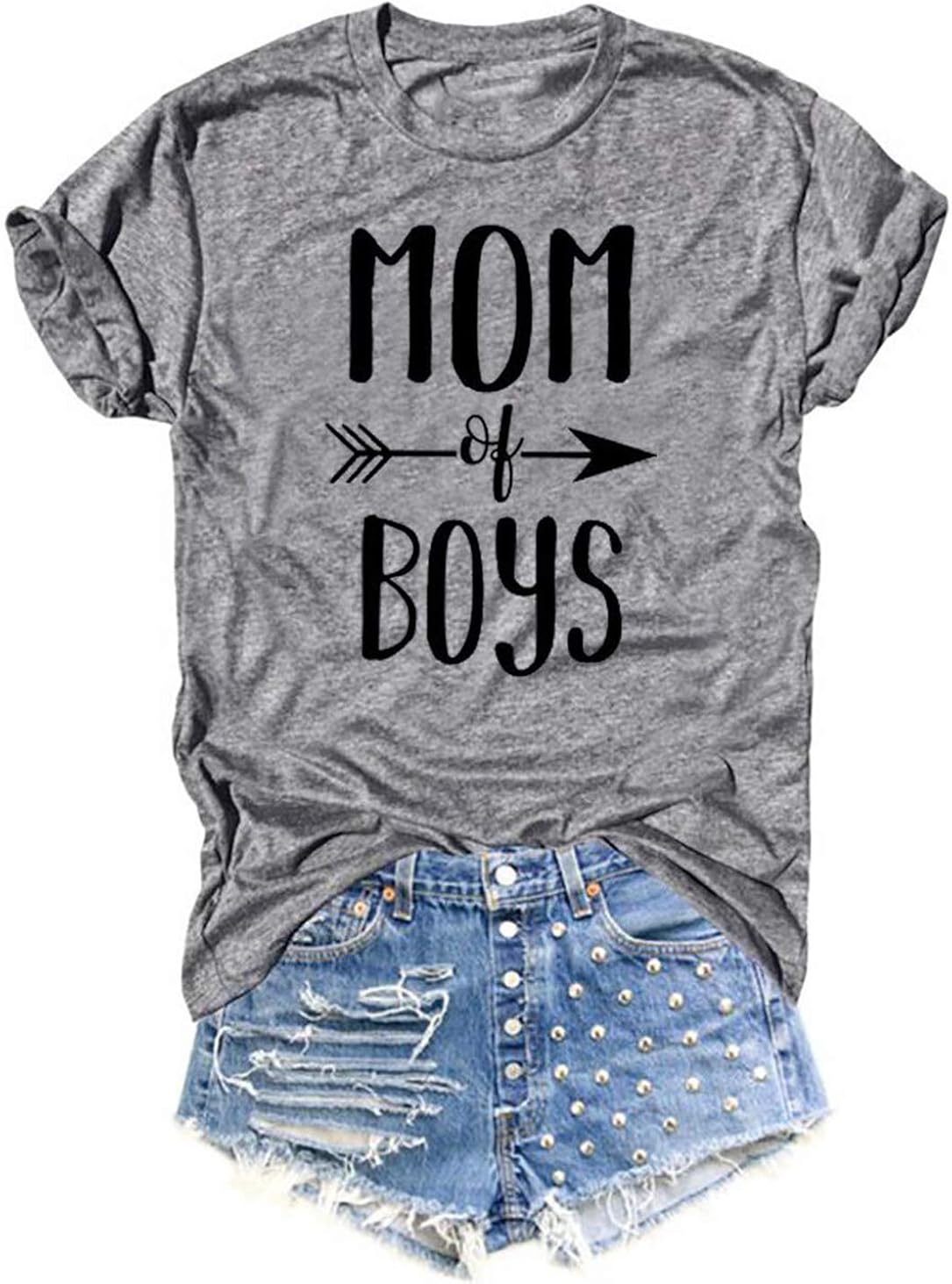 Umsuhu Mom of Boys Shirts for Women Funny Cute Mom Shirts with Sayings Mother Gifts Shirt