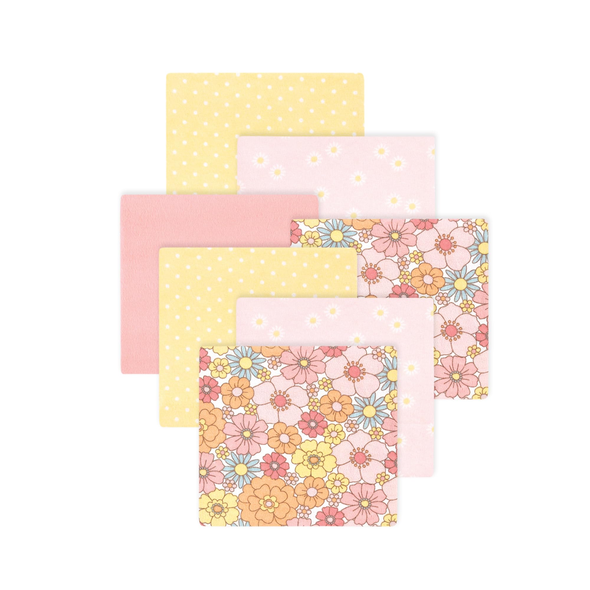 Little Treasure Hudson Baby Cotton Poly Flannel Receiving Blankets Multipack, Pink Peace Love Flowers, 30x30 inches