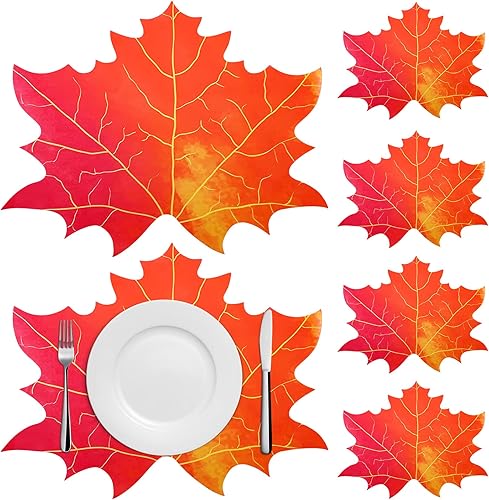 56 manteles individuales de hojas de arce de Acción de Gracias, manteles de papel de hojas de otoño, suministros de fiesta en forma de hojas de