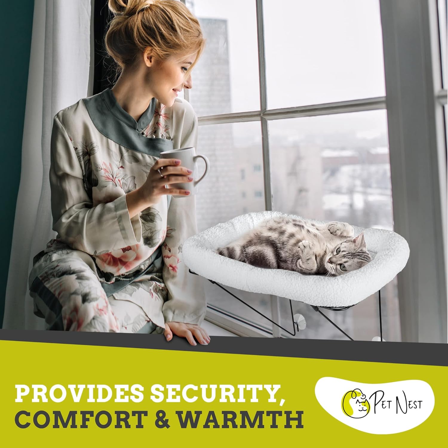 review Cat Window Perch - Cat Window Hammock for Small Pets with Heavy Duty Metal Supporting Stand & 4 Strong Suction Cups - Pet Foldable Window Hammock Including Cat Ball Toy - White