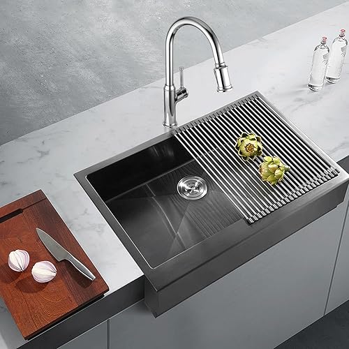 Miniatura 7 de Lava Odoro Grifo de cocina cromado con rociador extraíble, grifo de fregadero de cocina de un solo agujero, grifo de cocina de una sola manija con