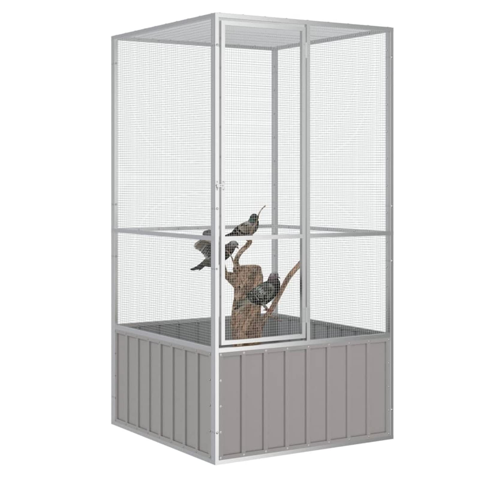 IKAYAA Pajareras Exterior en Jardin, Voladera Grande para Pájaros, Pajarera de Exterior, Voladera de Jardín - 111 x 107 x 211,5 cm Gris