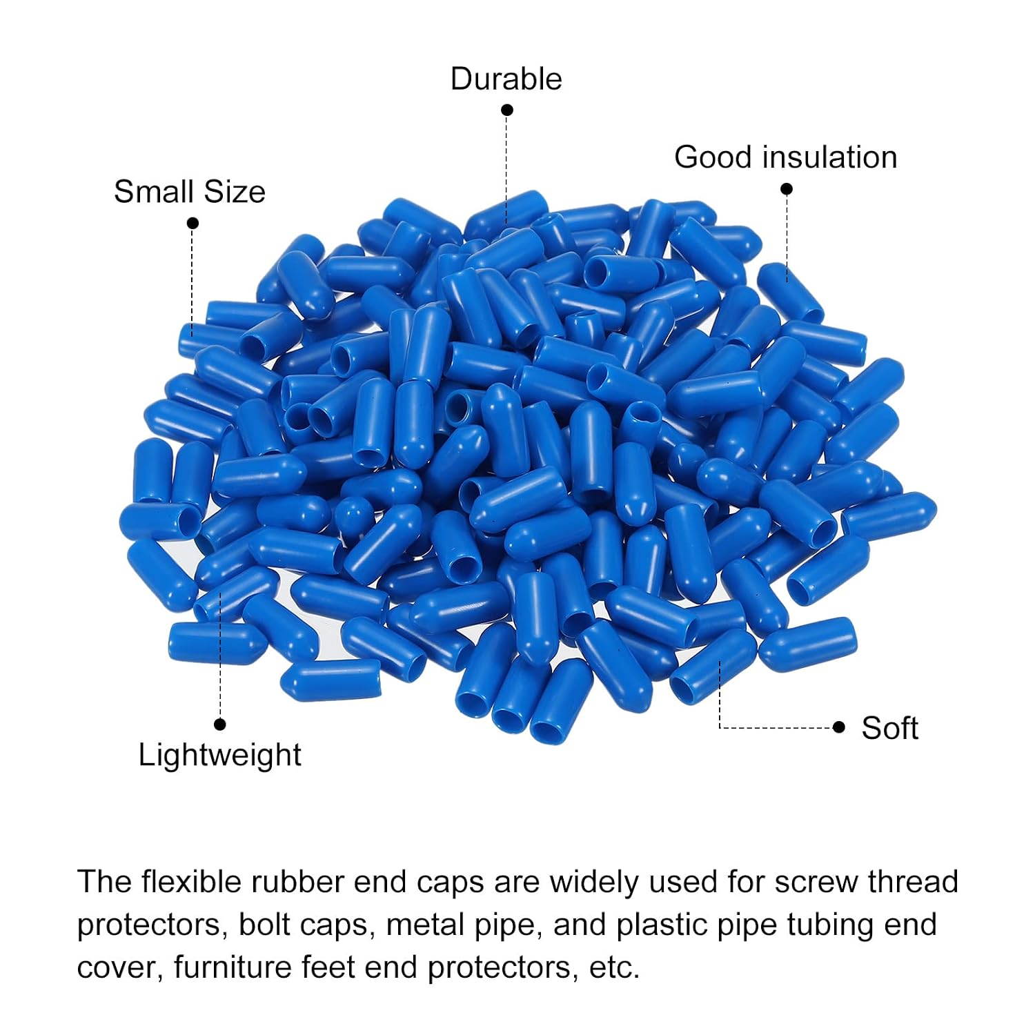 MECCANIXITY 200pcs Rubber End Caps Cover 3/16 inch Vinyl Screw Thread Protector Round PVC Vacuum Caps for Screw Bolt Pipe, Blue
