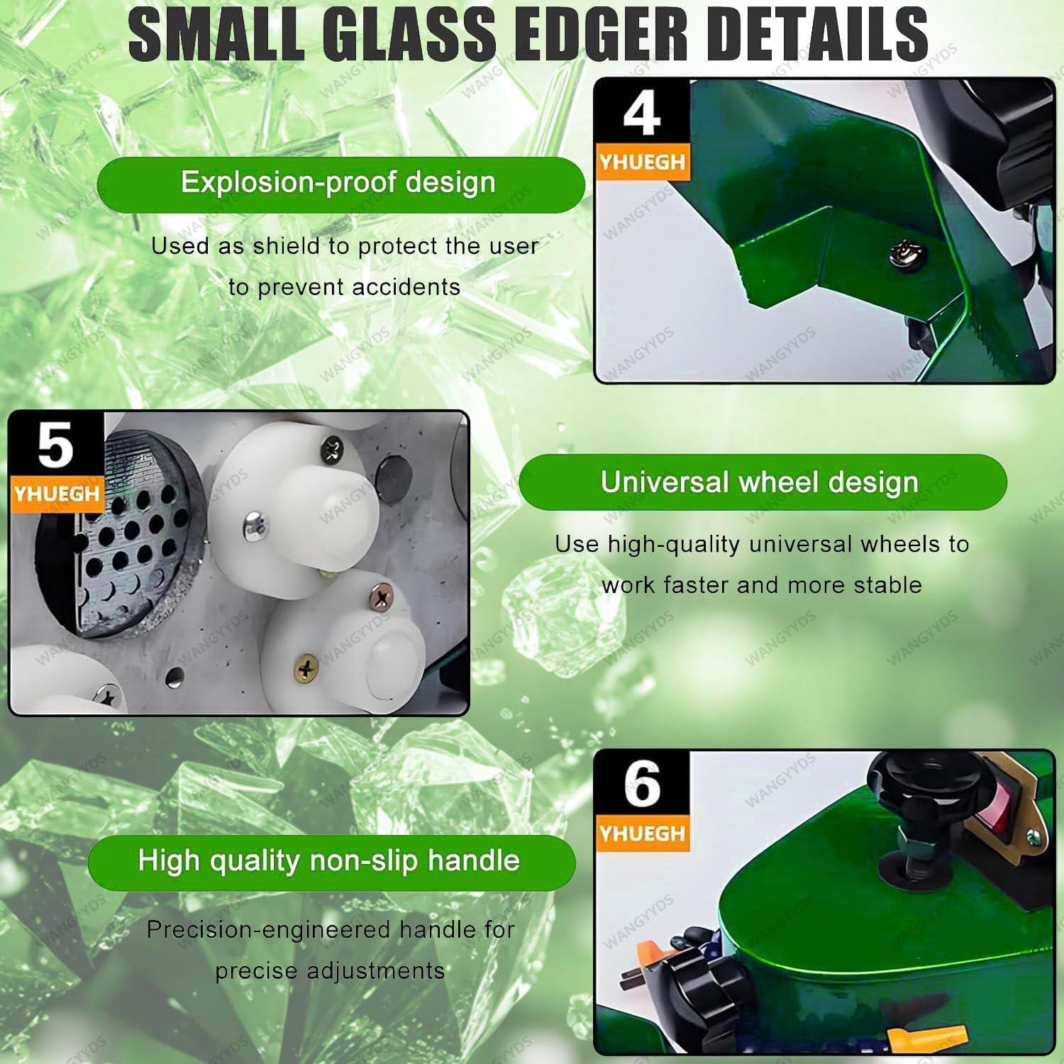Portable Small Glass Edger, Electric Glass Edging Machine, DIY Diamond Glass Art Corner Grinding Polisher, 850W Polish Edge Machine for Plane,Curve, Rounded Corner w/8 Diamond Wheels Green