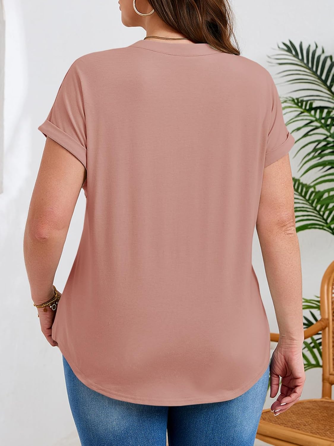 Beautife Womens Plus Size Short Sleeve Henley Tops Summer Button V Neck Blouses 2026 Dressy Casual Loose T Shirts - Image 6