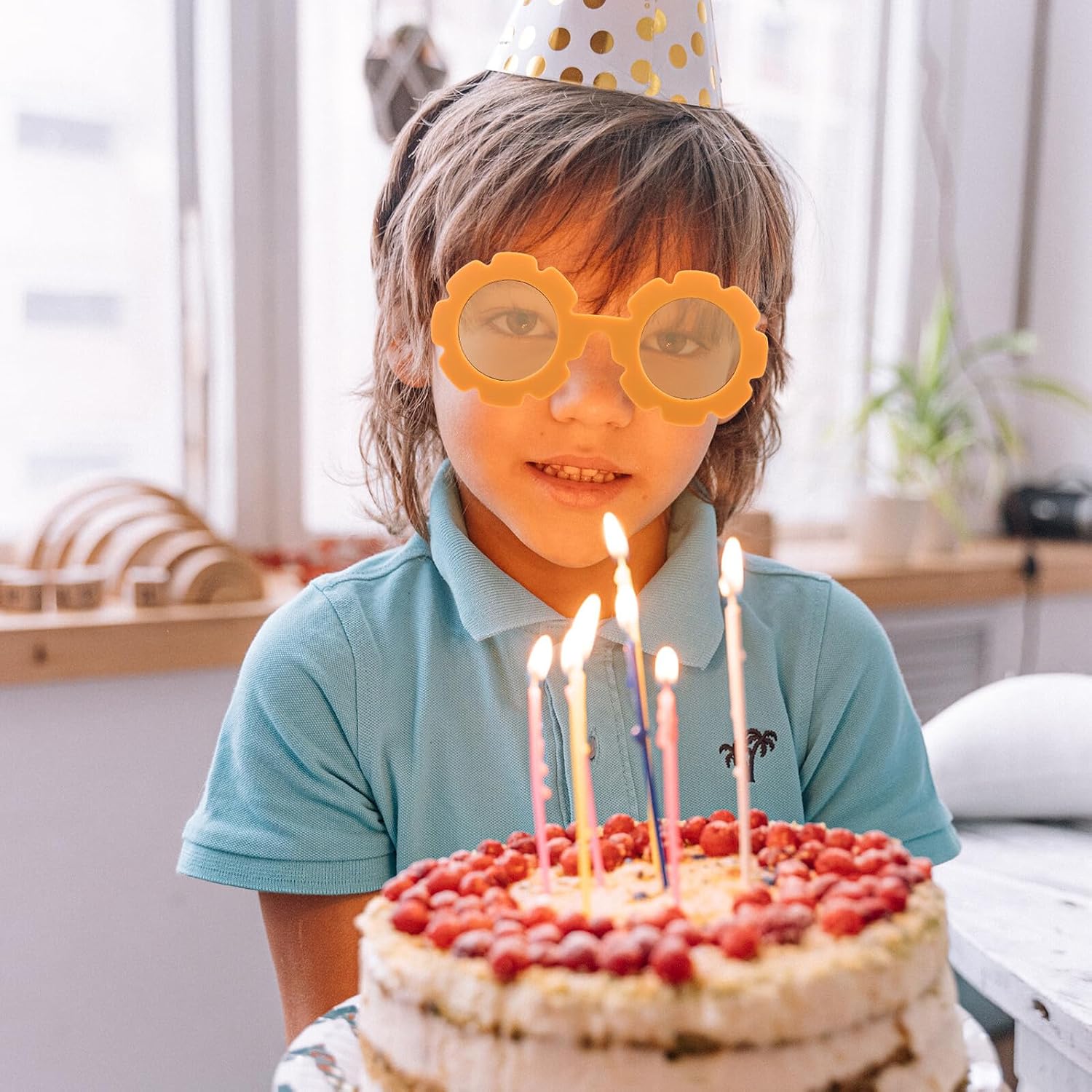 3pcs Sunflower Sunglasses Set, Lightweight Party Glasses with Brown and Ivory Frames, UV Protection Eyewear for Boys
