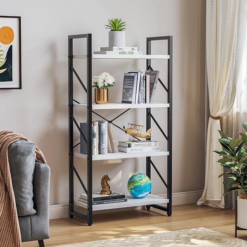 YITAHOME 4-Tier Bookshelf, Modern Free Standing 4 Shelf Bookcases and Bookshelves, Open Display Storage Book Shelves Book Rack Organizer Standing Shelving for Living Room Home Office, White