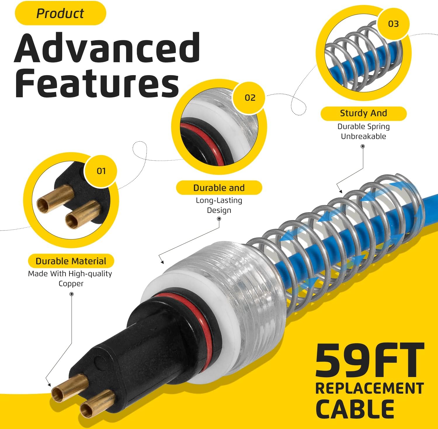 Sunluway 9995861 60ft Replacement Cable & Swivel 2 Wire Replacement Parts for Dolphin Maytronics Nautilus, DX3, Advantage Plus, Endeavor, Atlantis, Primal, Quest, Part Number 9995861- DIY