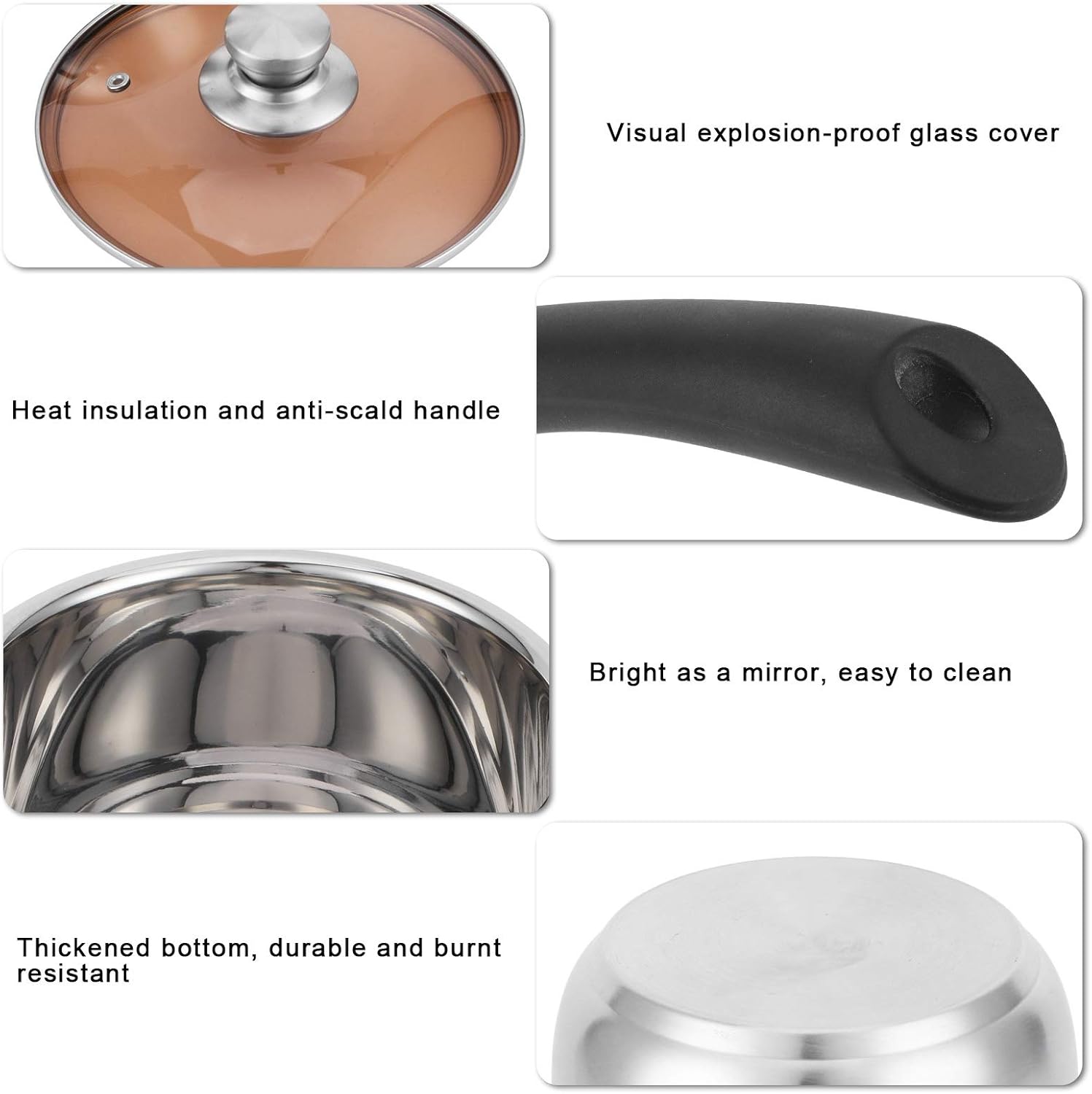 18cm Stainless Steel Butter Warmer Thickened Soup Pot Single Handle Food Supplement Saucepan for Stove Top, Chocolate Butter Melting, Coffee Tea Soup Warmin