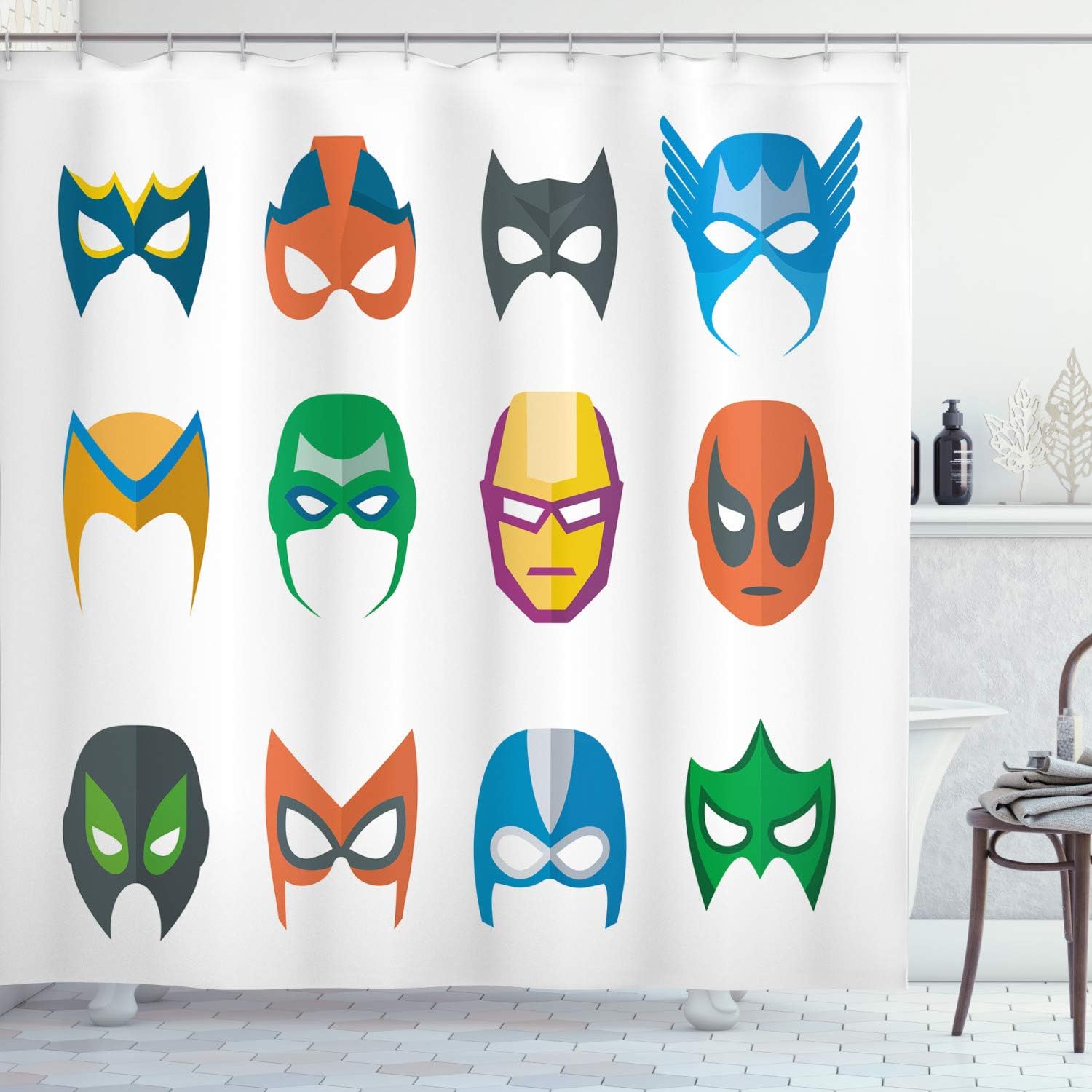 Ambesonne Superhero Shower Curtain, Hero Female Male Costume Power Justice People Fashion Display, Cloth Fabric Bathroom Decor Set with Hooks, 69" W x 75" L, Multicolor