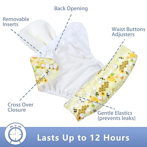 Miniatura 9 de Leekalos Pañales de tela reutilizables para niños y niñas pañal de bebé con inserciones de bambú y bolsa húmeda pescado brillante
