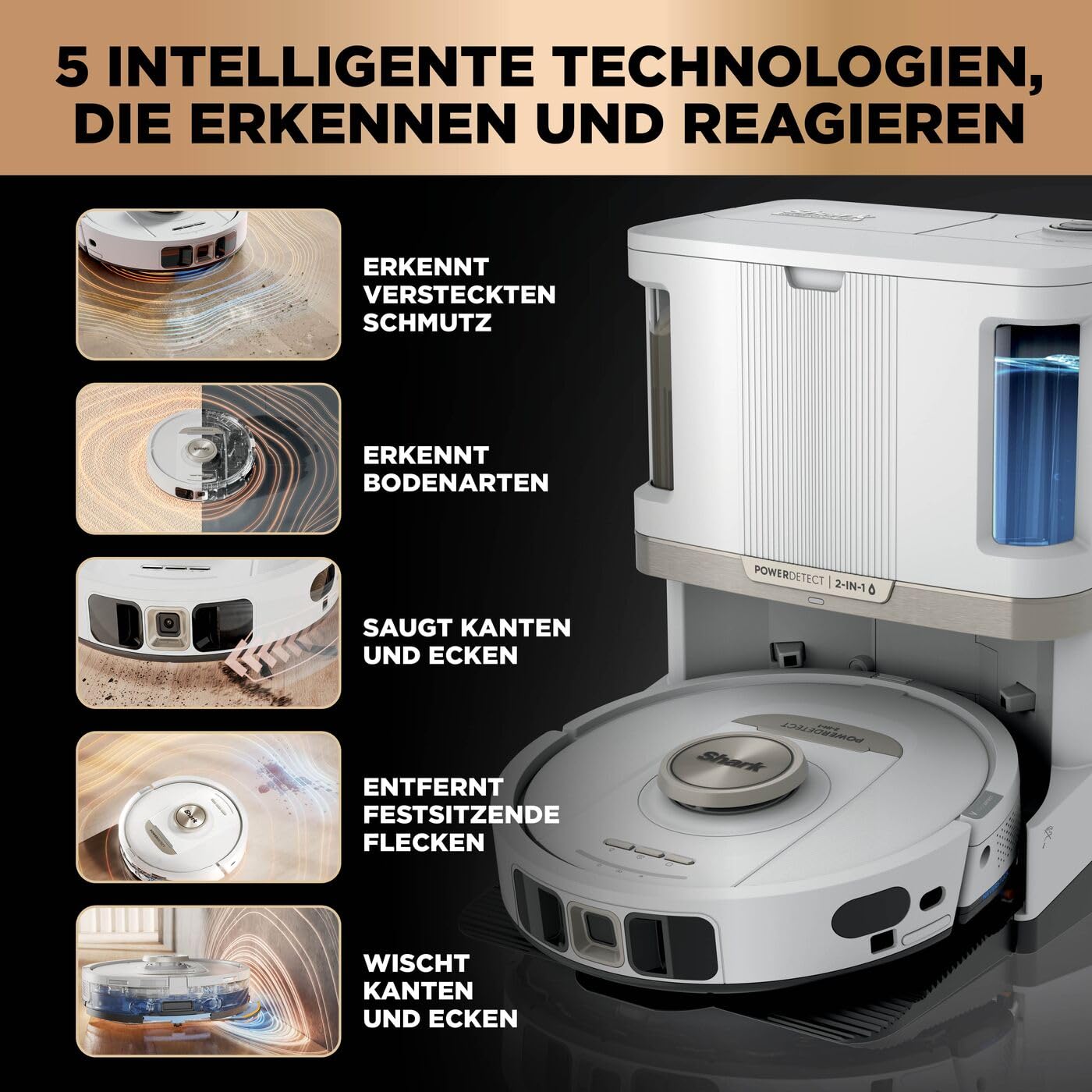 Shark PowerDetect 2-in-1-Saug- & Wischroboter, NeverTouch Pro 60 Tage, Selbst-Entleerung, Befüllung & -Reinigung, 3D- & LiDAR-Navi, NeverStuck-Hindernisumgehung, App-Steuerung, Weiß, AV2800ZEEUWH