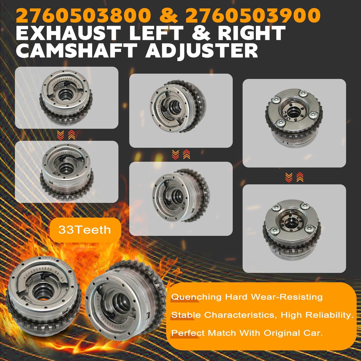 PANGOLIN M276 Intake Exhaust Camshaft Sprocket Adjuster 4pcs fits for Mercedes W222 W166 M276 C43 C350 E350 E400 GLC43 GLE350, 3.0 3.5L Replace 2760503600 2760503700 A2760503800 2760503900
