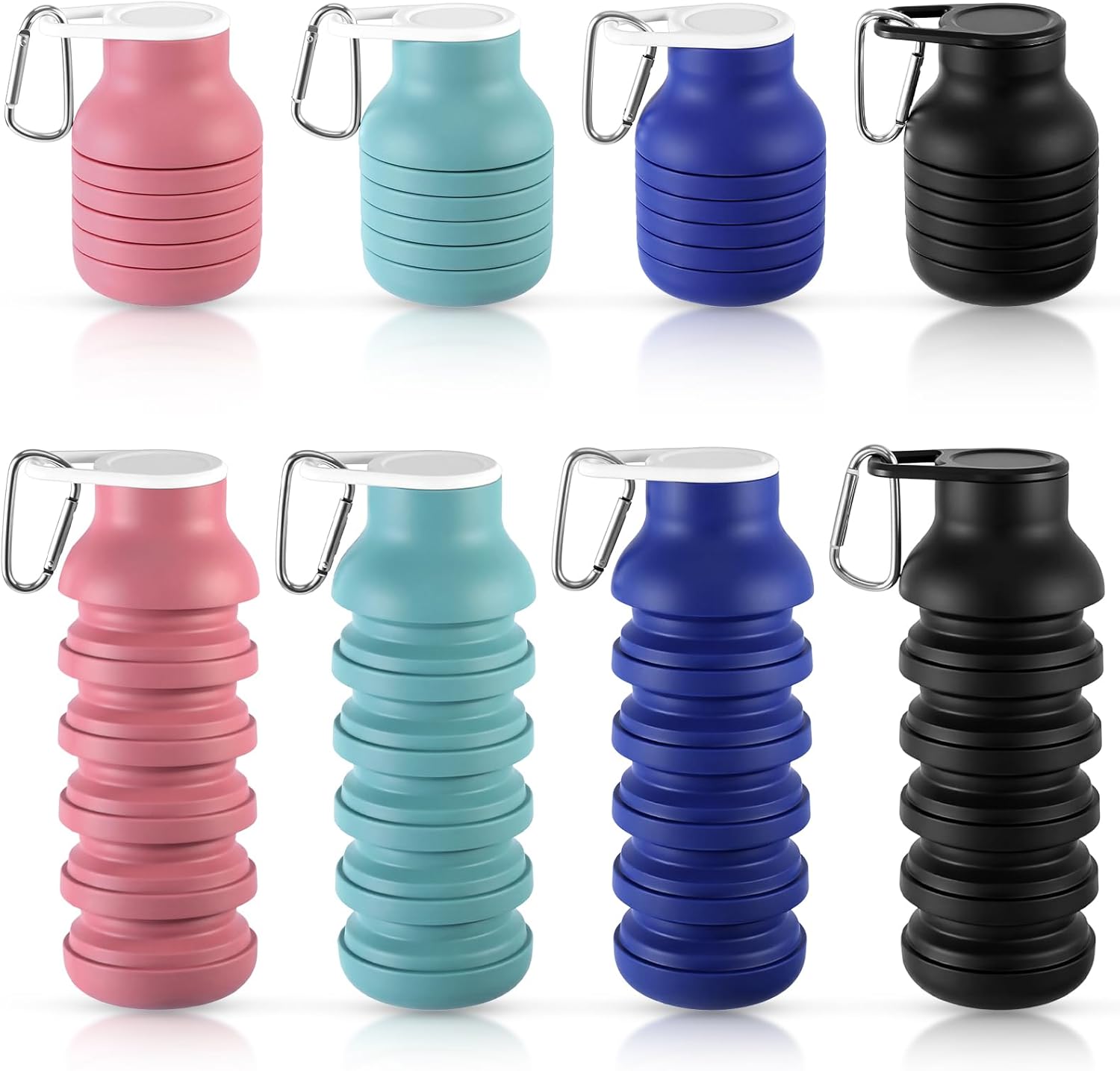 LemonRoad 4 Pcs 20 oz Portable Collapsible Water Bottles Reusable Silicone Foldable Water Bottle Lightweight Leakproof Expandable for Gym Traveling Camping Hiking Sports