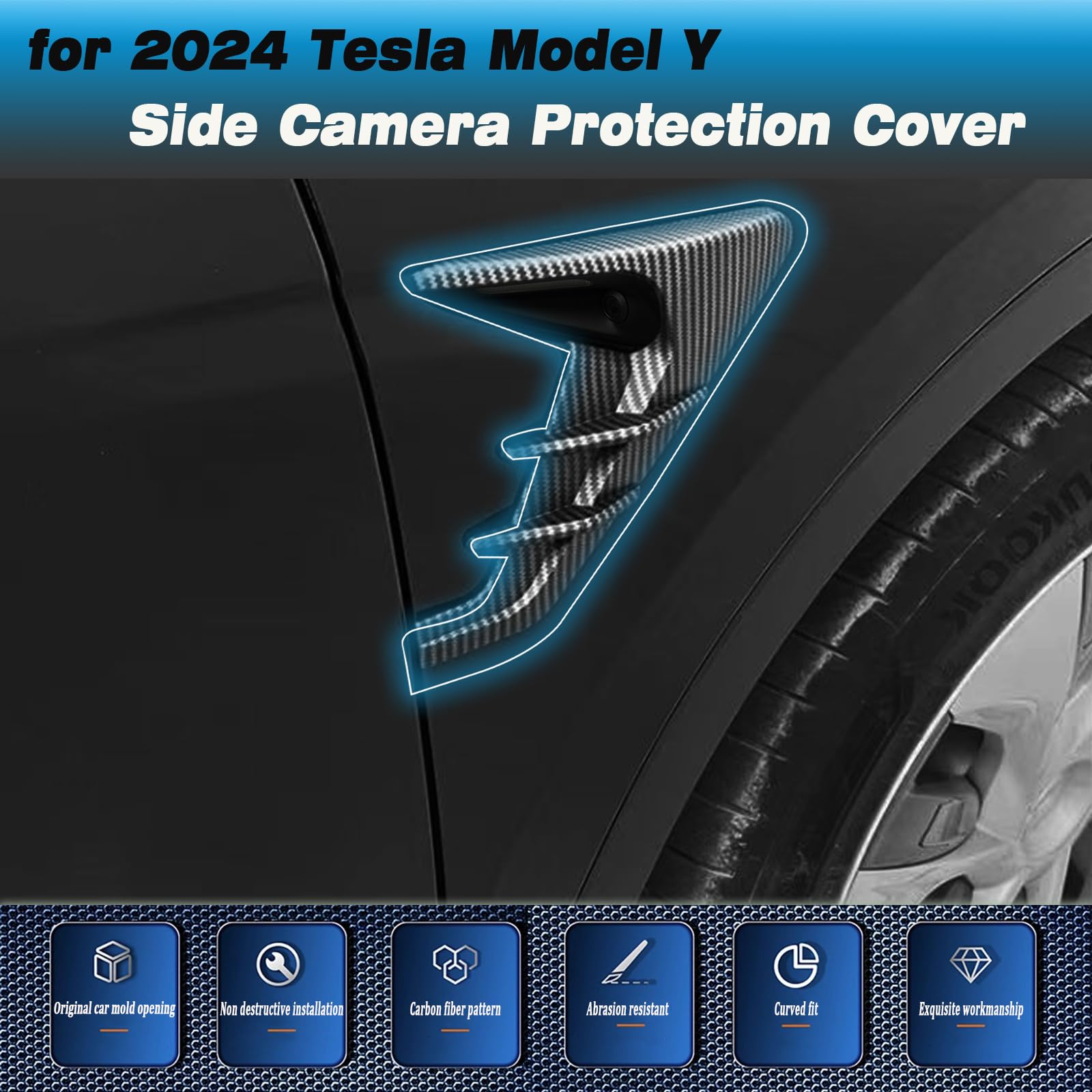 Couvercle Protection Caméra Latérale Tesla Model 3 Y HW4.0 - Décoration Fibre Carbone, Accessoire Parfait 2023