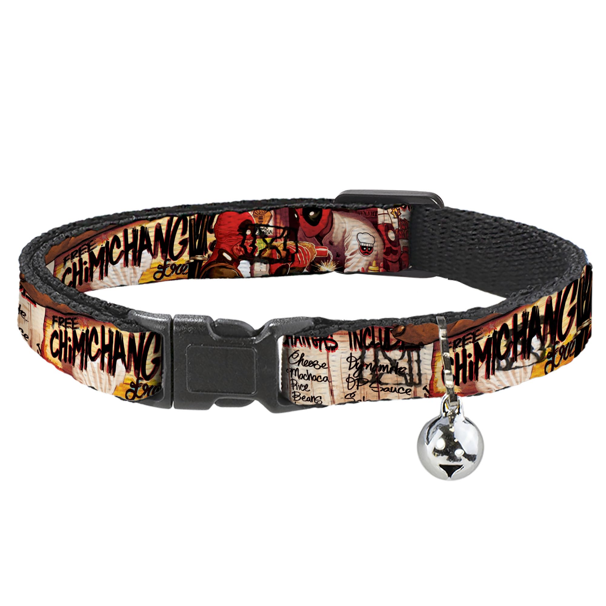 Collar de gato Deadpool que evita enganches peligrosos gracias al cierre breakaway