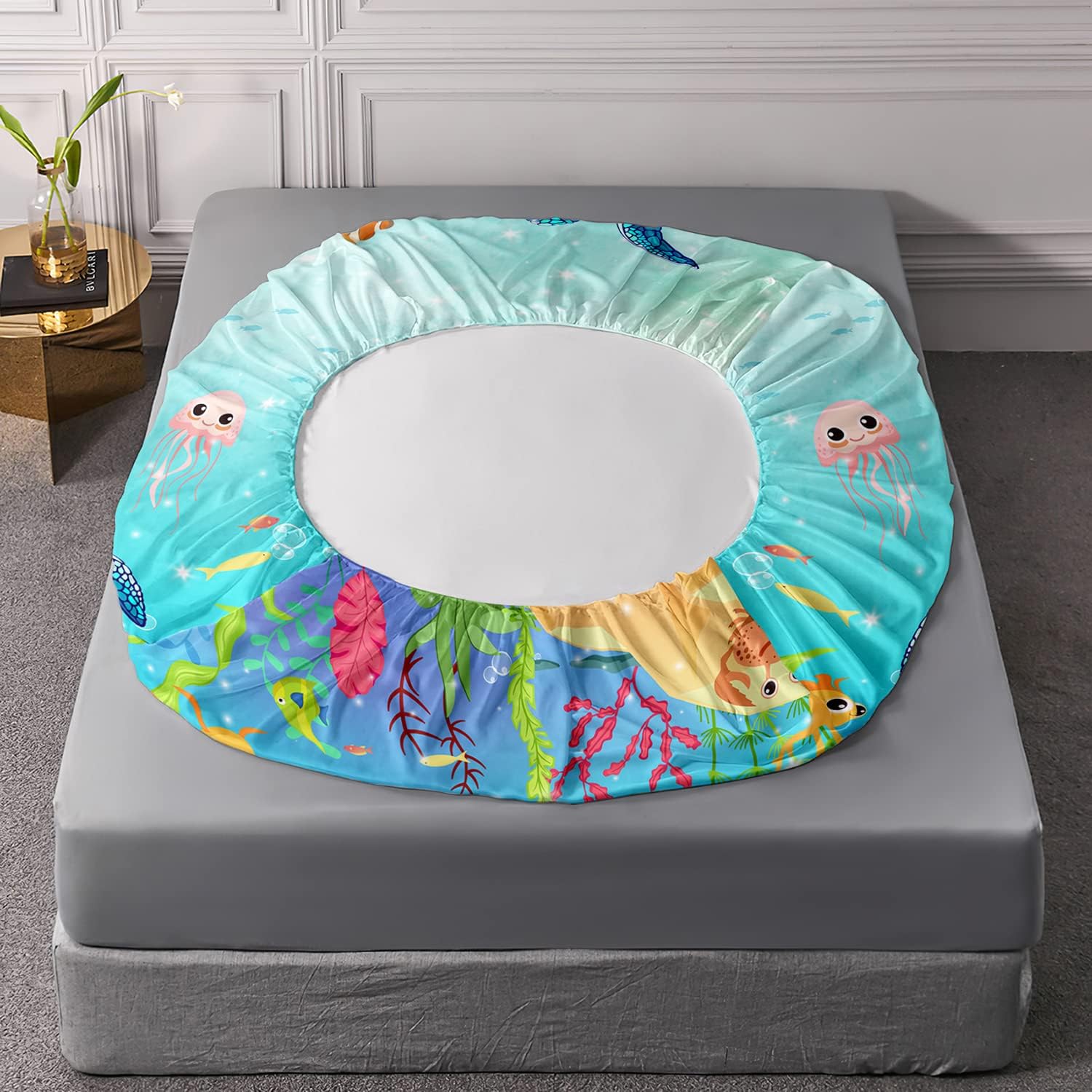 Sea Turtle Fitted Sheet Cartoon Turtle Bed Sheets Reptile Sea Animals Wildlife Bed Cover for Teens Adult Includes 1 Fitted Sheet,1 Flat Sheet,2 Pillowcases