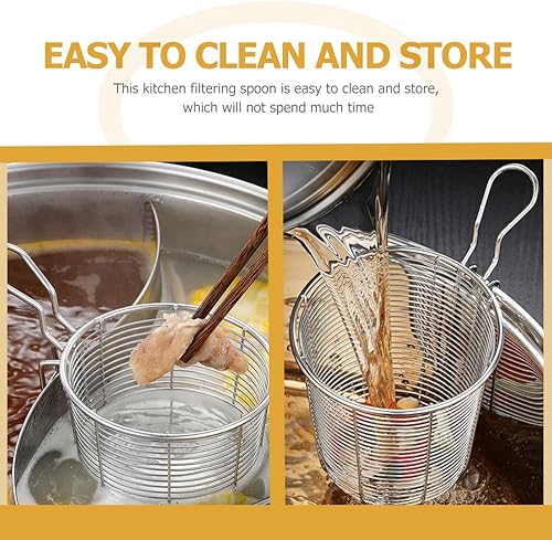 Miniatura 5 de BESTonZON Cesta de pasta de acero inoxidable para pasta, colador de fideos, colador de malla para alimentos, colador de olla caliente con clip,