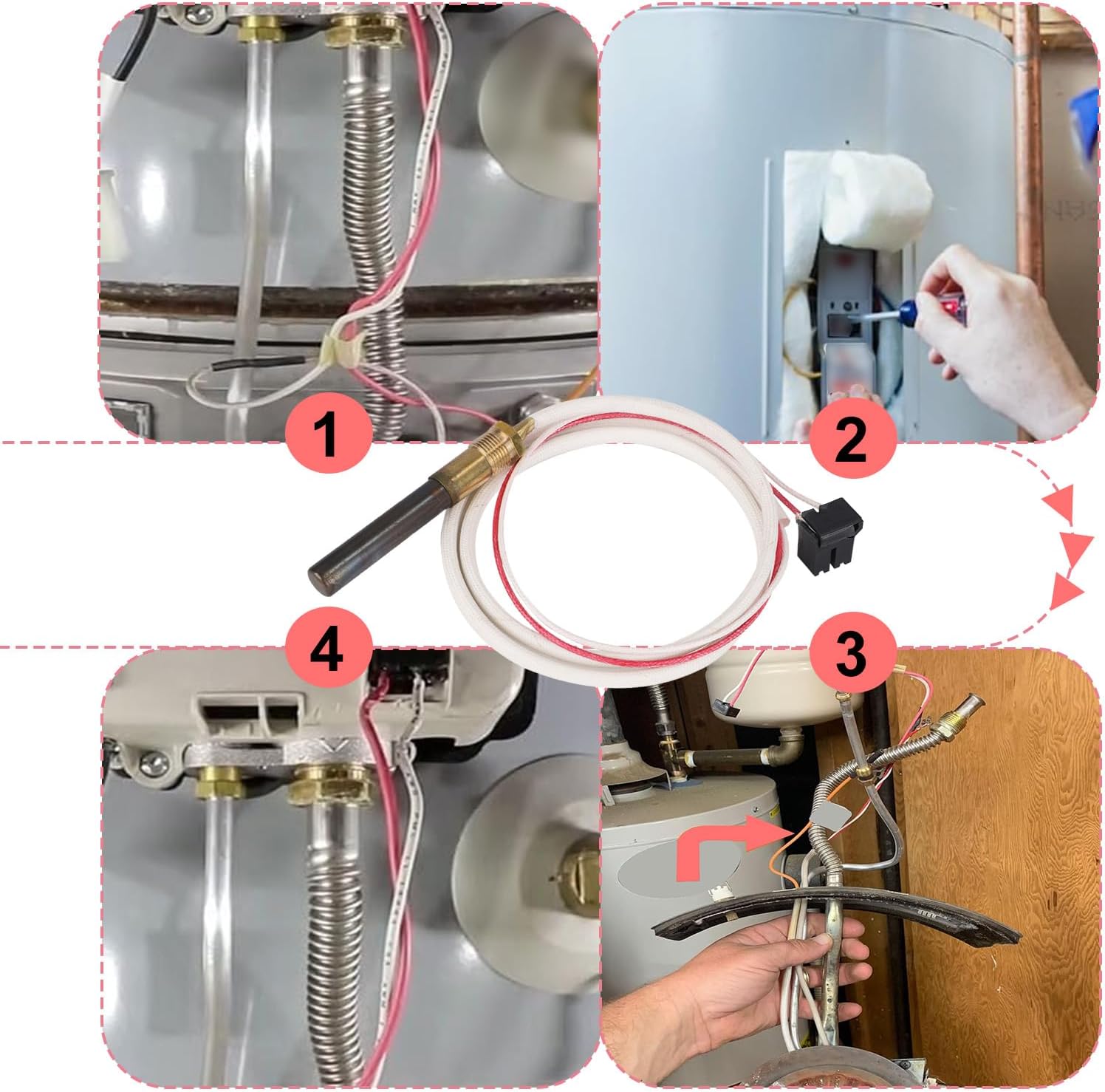LP Thermopile Sensor Parts, LP Thermopile Sensor Component for Pilot Burner Kit SP20824 SP20754 SP21058 SP20800 SP21096 SP20739 Water Heater Parts for Rheem Ruud Richmond Over 750mV