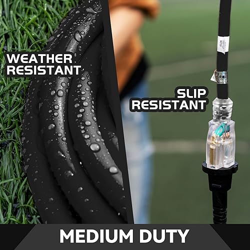 Miniatura 4 de Cable de extensión de 20 pies con iluminación navideña de 163 para exteriores, calibre 16, 3 clavijas, cable de extensión negro SJTW con enchufe de