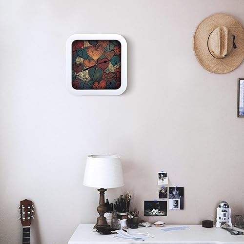 Miniatura 6 de 10" Square Modern Wall Clock,Different Heart Patterns Print Kitchen Clocks Wall Battery Operated,Silent Non Ticking Unique Funny Cute Wall Clock for