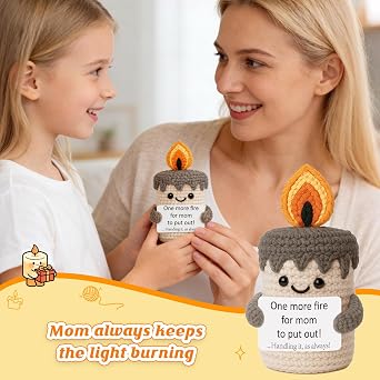 Funny Mom Gifts from Daughter Son - Cute Handmade Crochet Candle Decor, Best Mom Ever Presents for Her Birthday, Cute Mothers Day Christmas Gift for Wife, Super Moms Office Desk Accessories