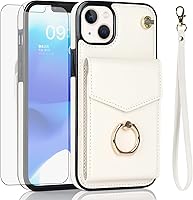 Vista 10 de Asuwish Funda de teléfono para iPhone 14 de 6.1 pulgadas con protector de pantalla de vidrio templado y anillo de bloqueo RFID, tarjetero