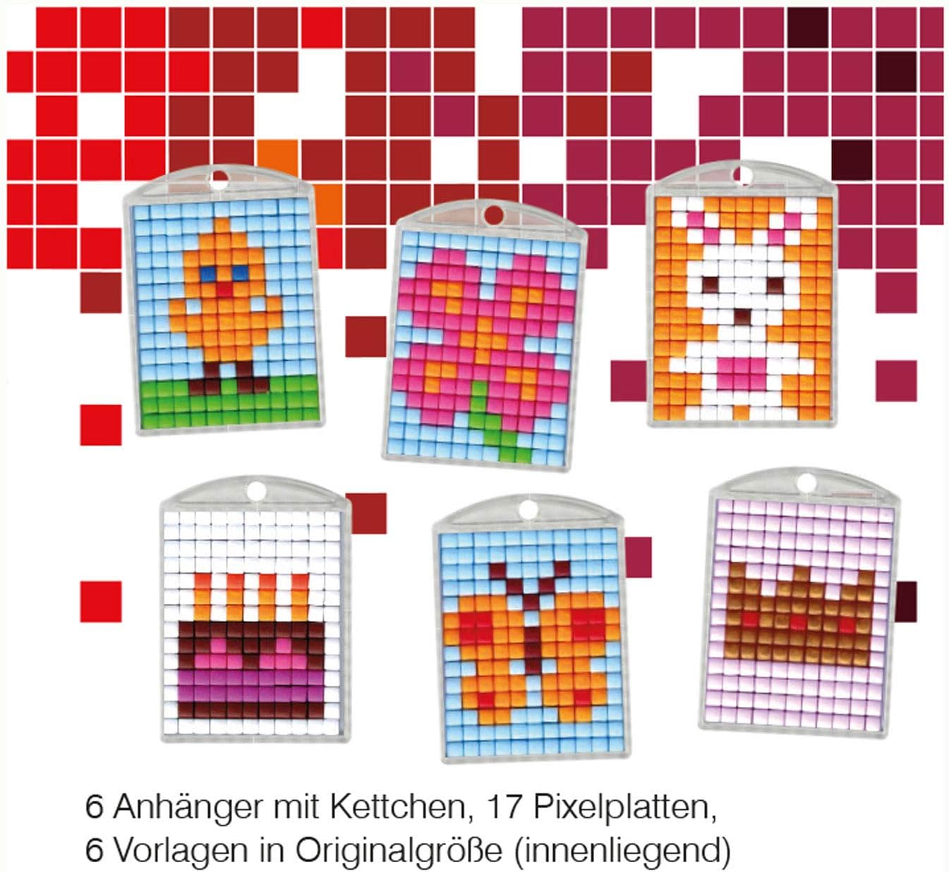 Pracht Creatives Hobby P90013-63501 Pixel Fun Craft Set 6 for 6 Lockets Key Chain Boys and Girls Ideal as a Small Gift, Bag, Children's Birthday Party, Colourful