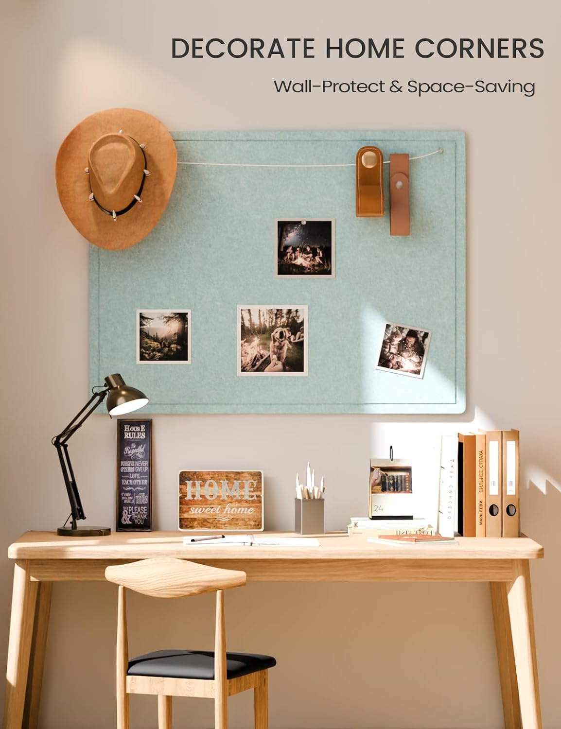 Fluxynara 47.2 x 35.4 Large Bulletin Board, Aqua Blue | Cork Board Alternative with 24 Removable Adhesive Tabs, Foldable Felt Pin Board for Home, Office, Classroom & Dorm