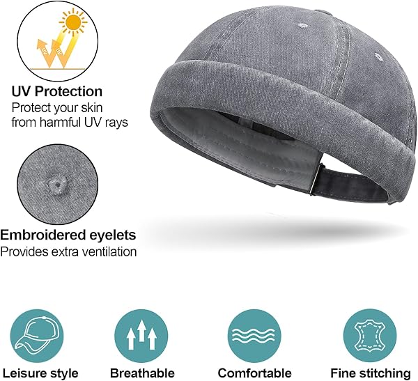 Tiakay Docker-Cap Herren Seemannsmütze Hafenmütze Basecap Tragbar Brimless Rolled Cuff Harbour Vintage Distressed-Baumwolle Mütze Ideal Für Angeln, Wandern Und Outdoor-Aktivitäten - 2