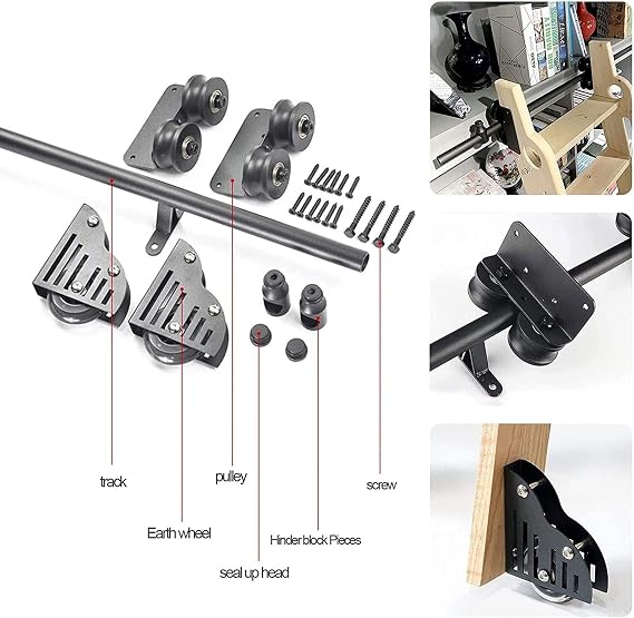 Rolling Ladder Hardware Library Sliding Ladder Hardware Kit(No Ladder), Custom Made Black Finish Rolling Ladder Library Ladder Full Set Of Hardware Tracks, For Home/Indoor/loft ( Size : 3.3ft/100cm tr