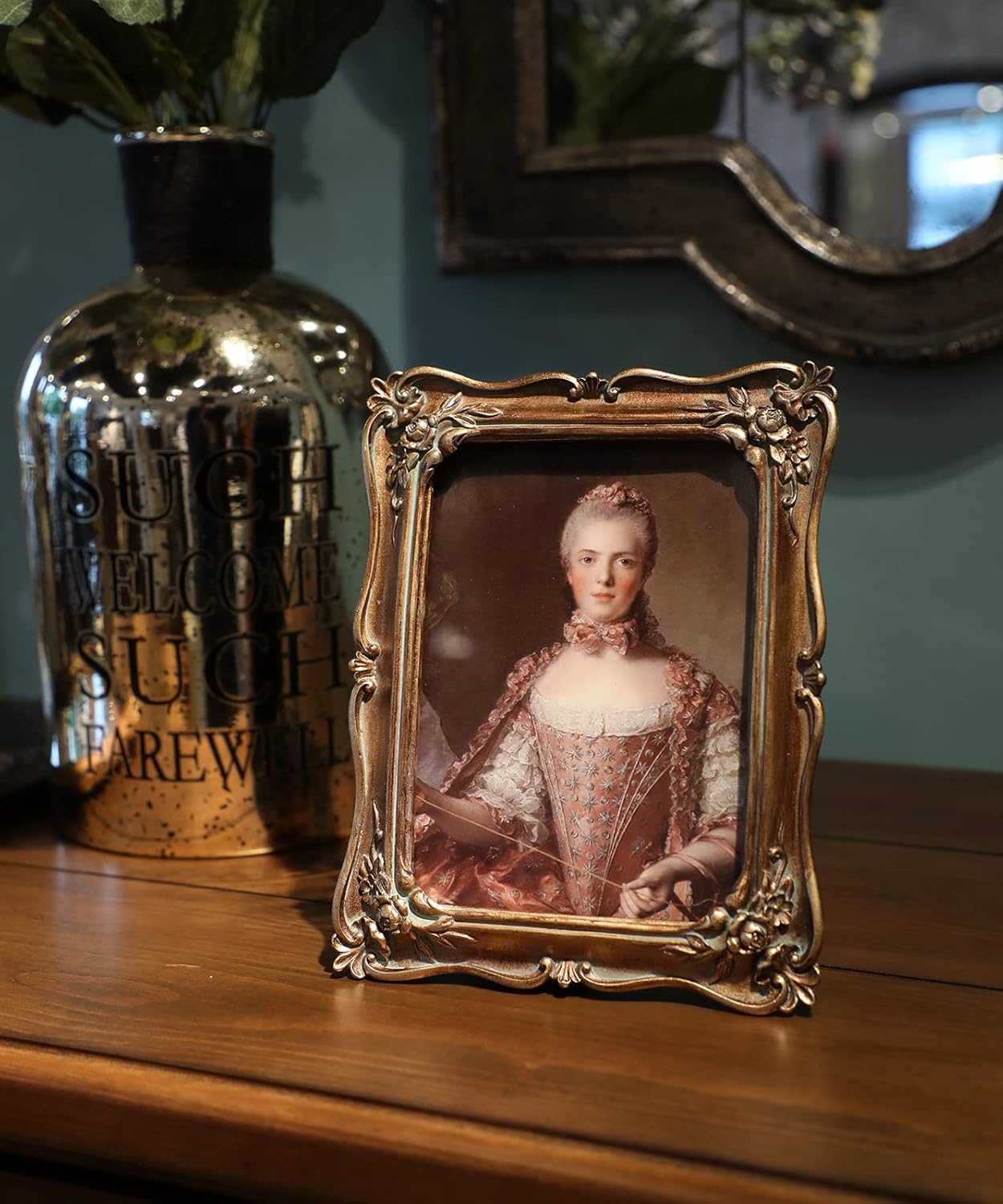 5x7 Vintage Picture Frame, Antique Ornate Bronze Gold Photo Frame, for Tabletop and Wall Display, Decorative Retro Home Decor, Old Fashioned Photo Gallery Art