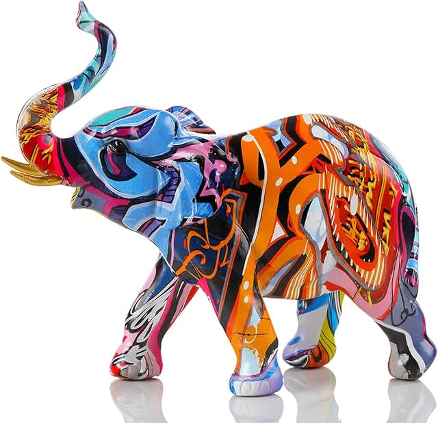 Resin 7.4in Art Colorful Elephant Collectible Figurines, Birthday Christ...