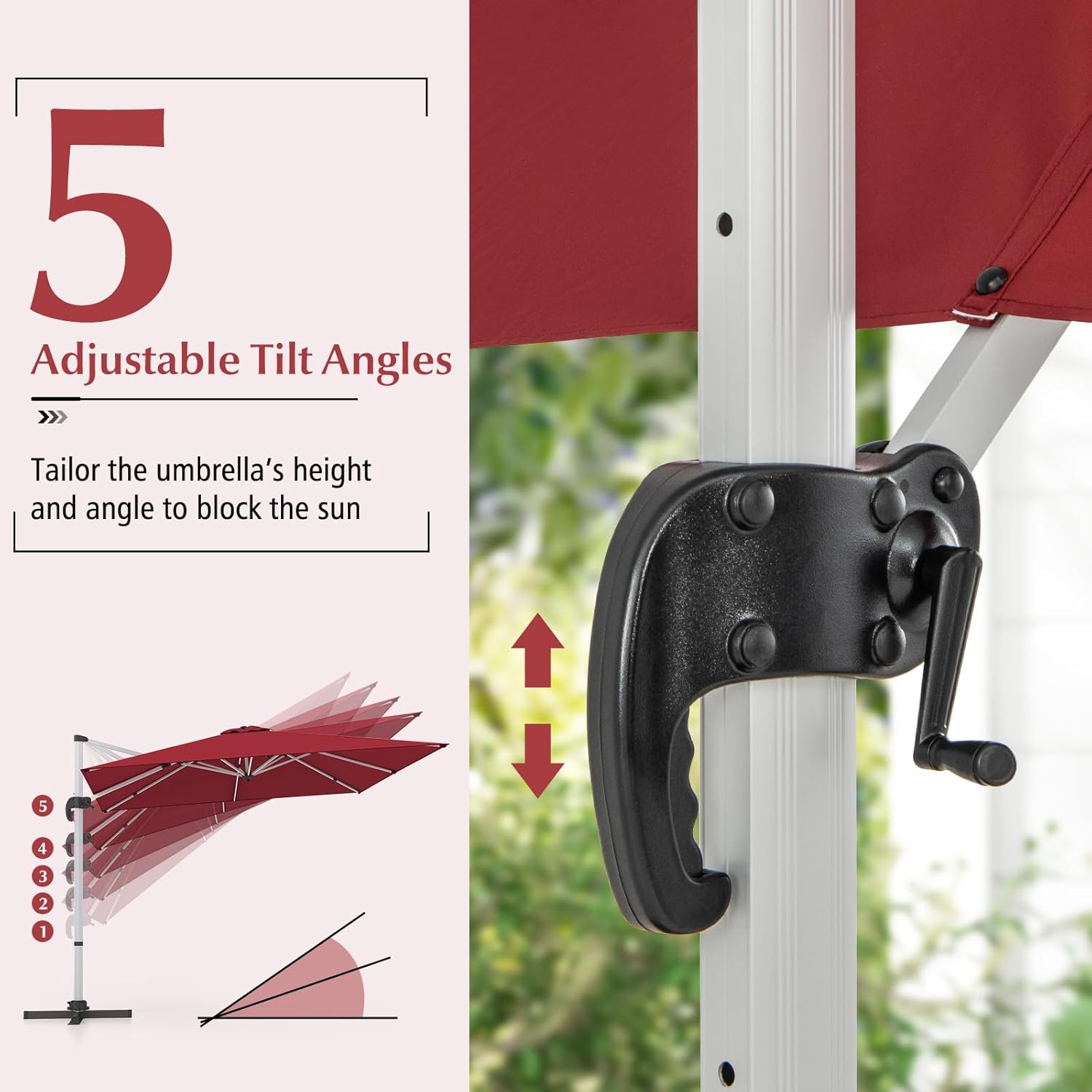 Cantilever Patio Umbrella Aluminum Offset Umbrella with 360-Degree Rotation & Adjustable Tilt, Large Patio Offset Umbrella for Garden, Pool, Backyard & Deck