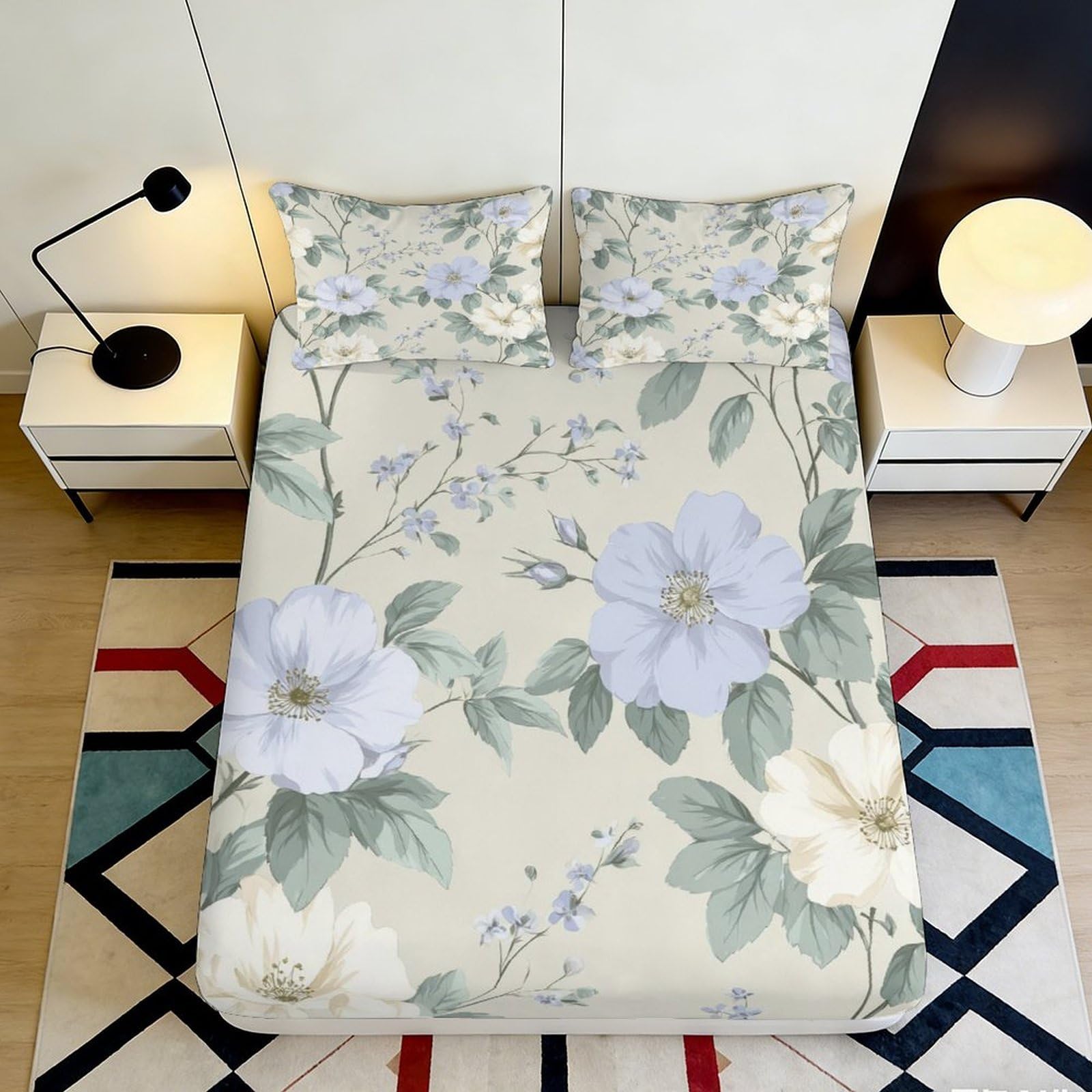 Drap-housse 90x200 motif fleur de magnolia, idée cadeau chambre