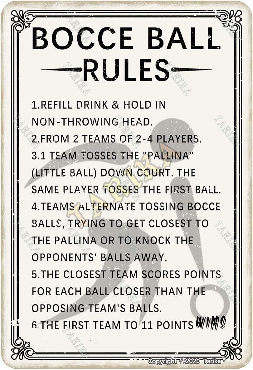 JIUFOTK Bocce Ball Rules Metal Sign Vintage Athlete Home
