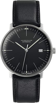 JUNGHANS Max Bill Automatic Watch 38mm Automatic Watch for Men, Automatic Movement, Stainless Steel Case, Leather Strap 27/4701.02 Matte Black Dial