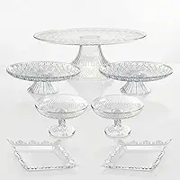 Kit Cristal - 3 Boleira G, M + 2 Doceira + 2 Bandeja Luxo - Perfeito para Festa de Aniversário, Decoração de Casa e Eventos em Geral - Acrílico de Luxo