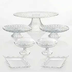 Kit Cristal - 3 Boleira G, M + 2 Doceira + 2 Bandeja Luxo - Perfeito para Festa de Aniversário, Decoração de Casa e Eventos em Geral - Acrílico de Luxo