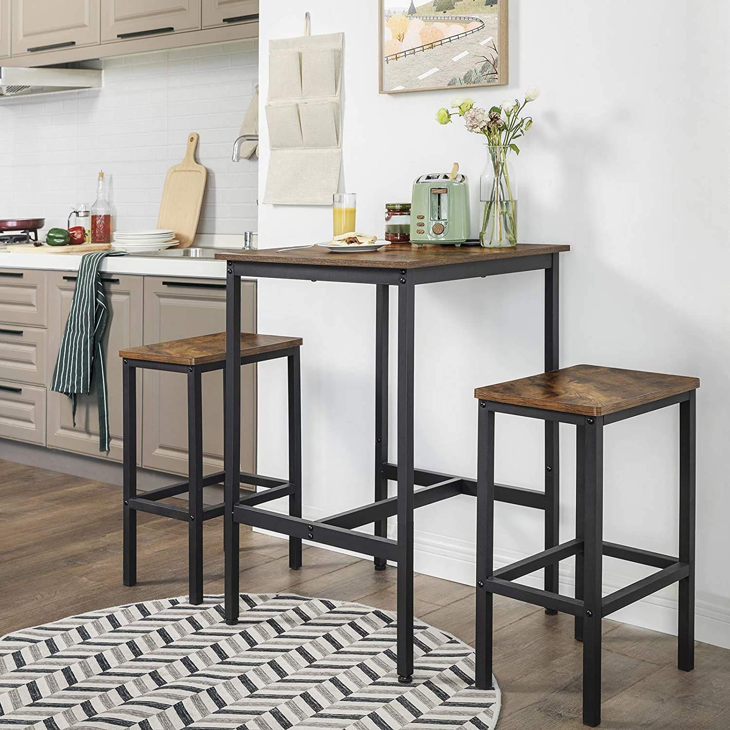 INDIAN DECOR. 45178 Bar Table, Square Tall Table, Heavy-Duty Steel Frame, 45 x 45 x 70 cm for Living Room Kitchen, Industrial Style, Rustic Brown and Black (Engineered Wood) 4