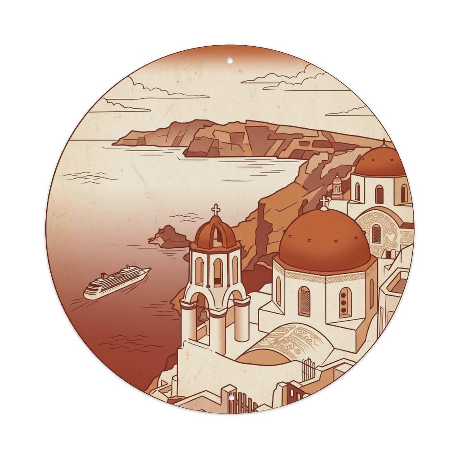 Traditional Balcony Oia Santorini Greece Blue Dome Metal Tin Sign