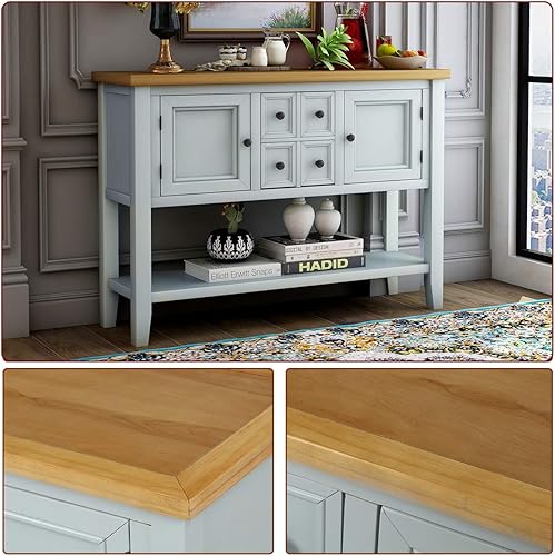 Miniatura 7 de Mesa de consola para sofá con 2 armarios y 4 cajones, 46 aparadores de buffet con 46 pulgadas de largo x 15 pulgadas de ancho x 34 pulgadas de alto