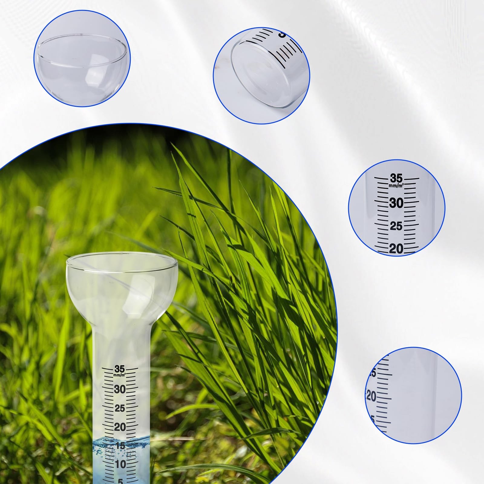 BAIFULAI 2 pluviometro antigelo, vetro di ricambio per misurazioni da 1 a 35 mm, pluviometro in vetro, Rain Gauge, a forma di imbuto per la visualizzazione dell'acqua da giardino all'aperto per la